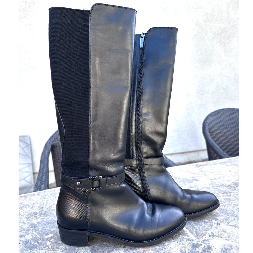 Aquatalia Olita Weatherproof Black Leather Riding Boots - 6